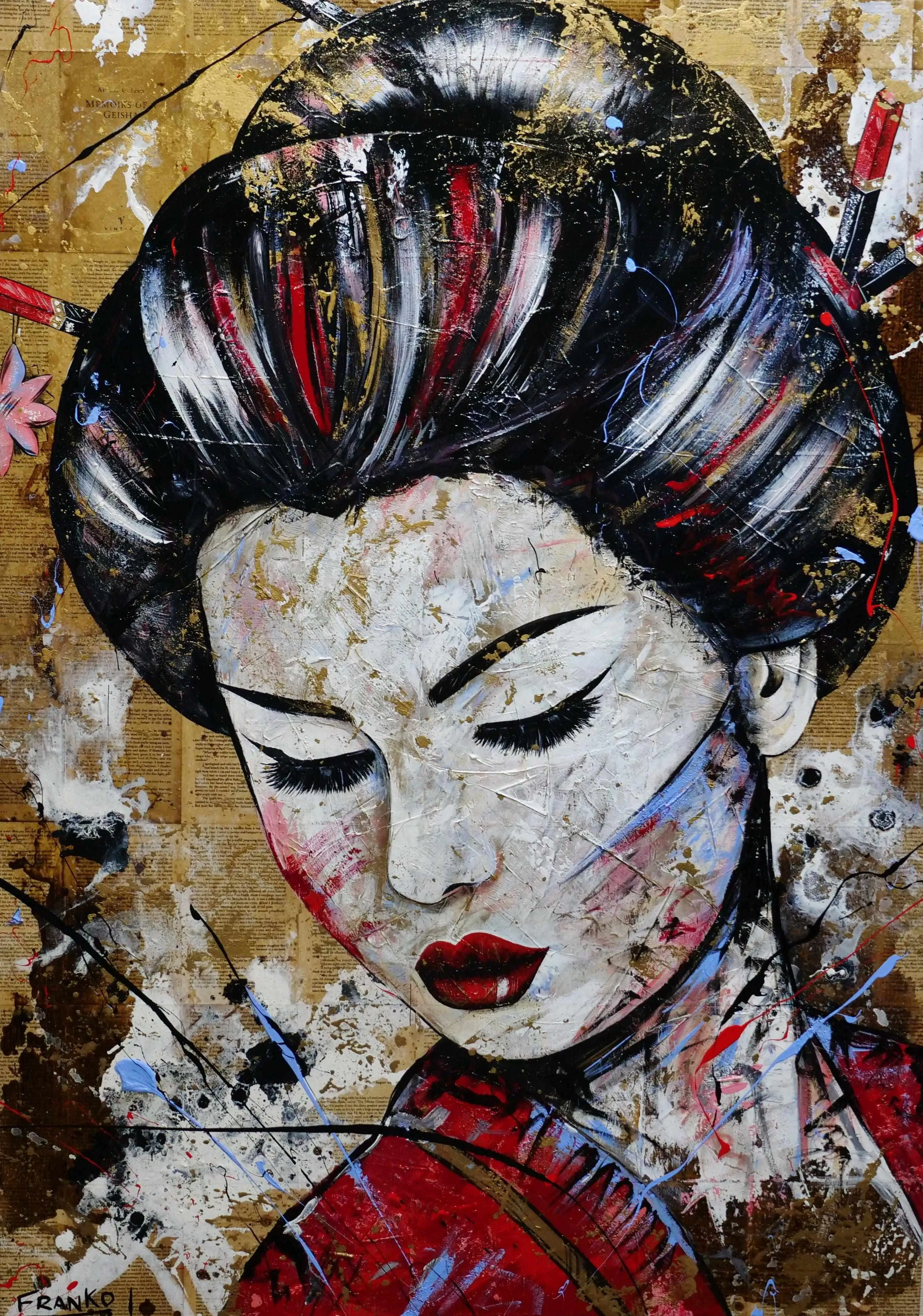 Sakura Blue 140cm x 100cm Geisha Abstract Realism Book Club Painting (SOLD)