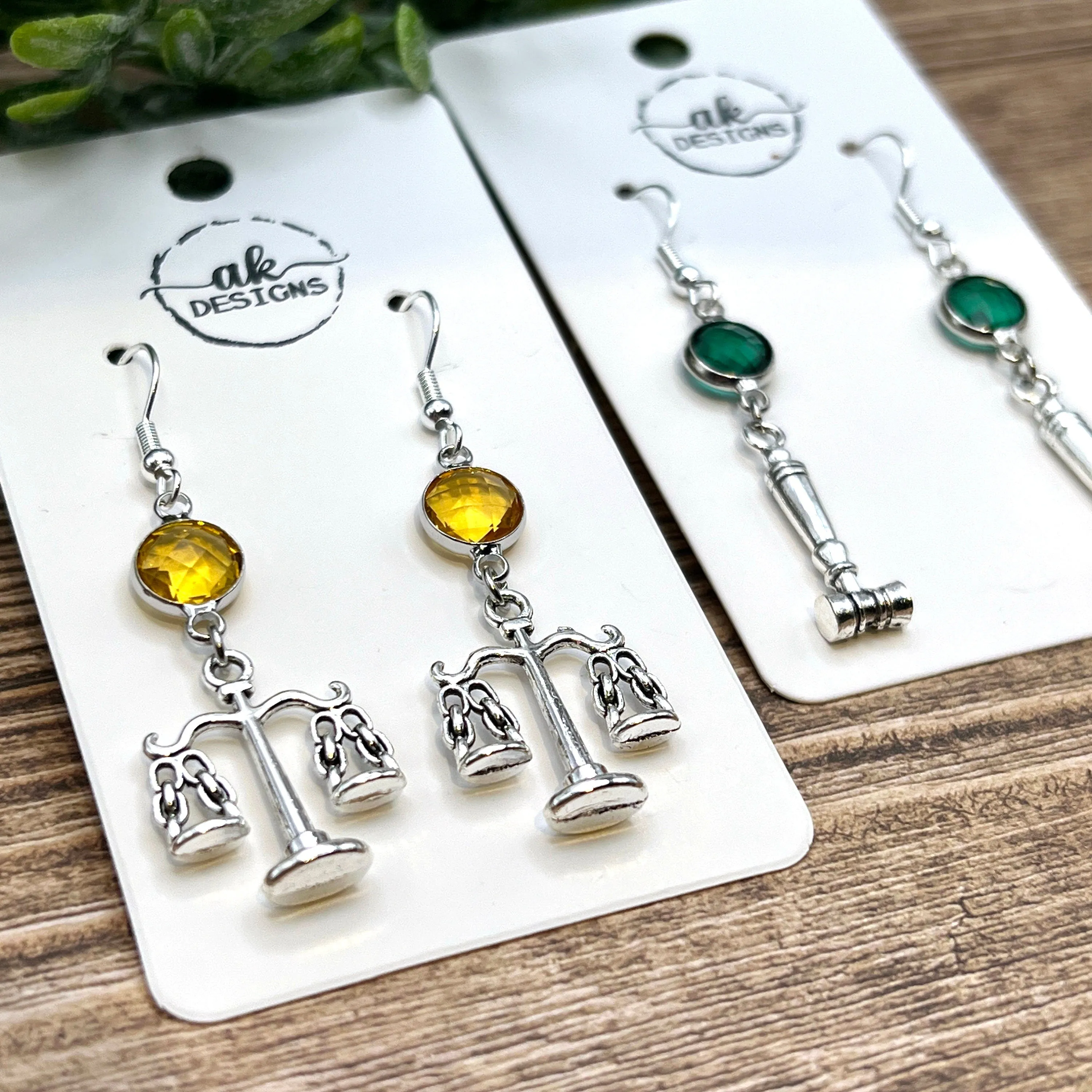 Scales of Justice / Gavel Birthstone  Earrings, Hypoallergenic Gift Law Student, Graduate, Lawyer, Attorney, Legal