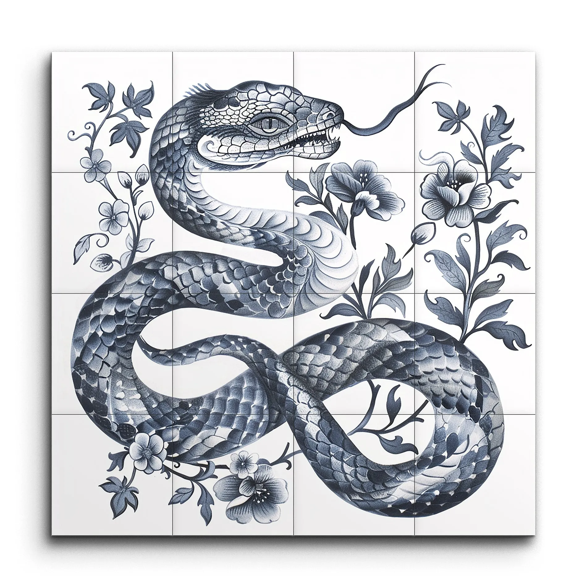 Serpents Grace: Intricate Floral Harmony Artwork
