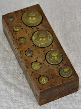 Set of ten antique French weights for scales - 1-200g