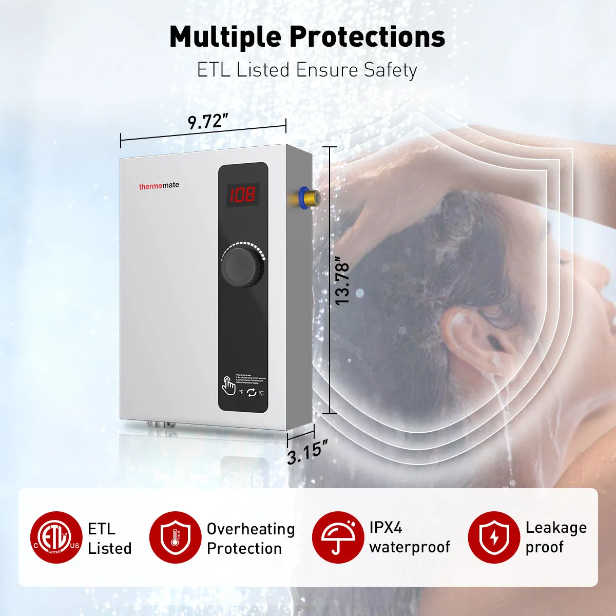 Side Connections Electric Tankless On Demand Hot Water Heater - 240V | 11kW