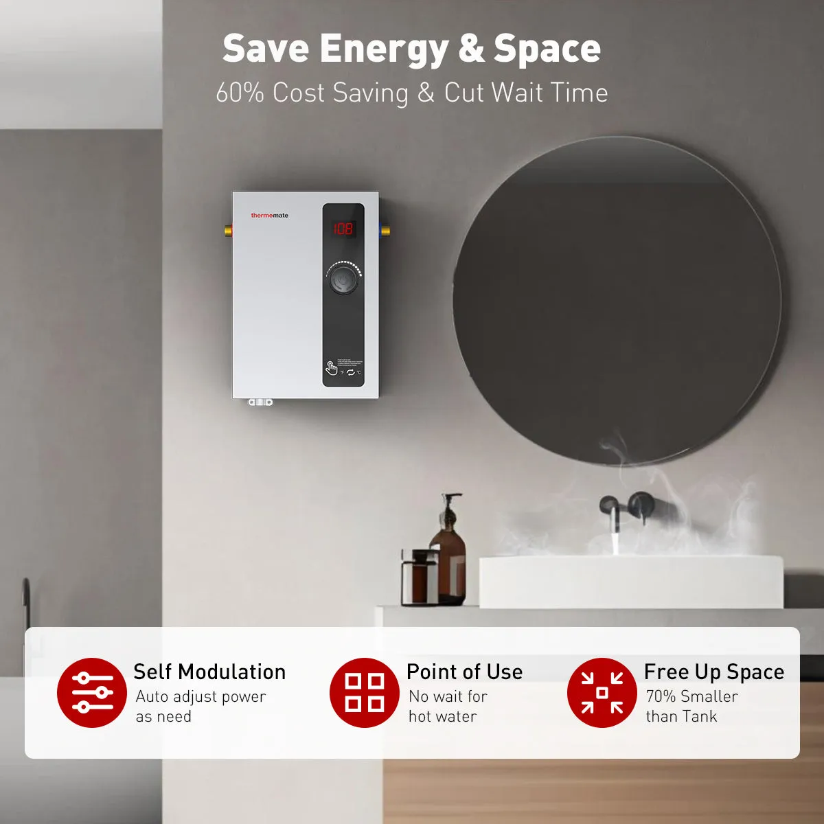 Side Connections Electric Tankless On Demand Hot Water Heater - 240V | 11kW