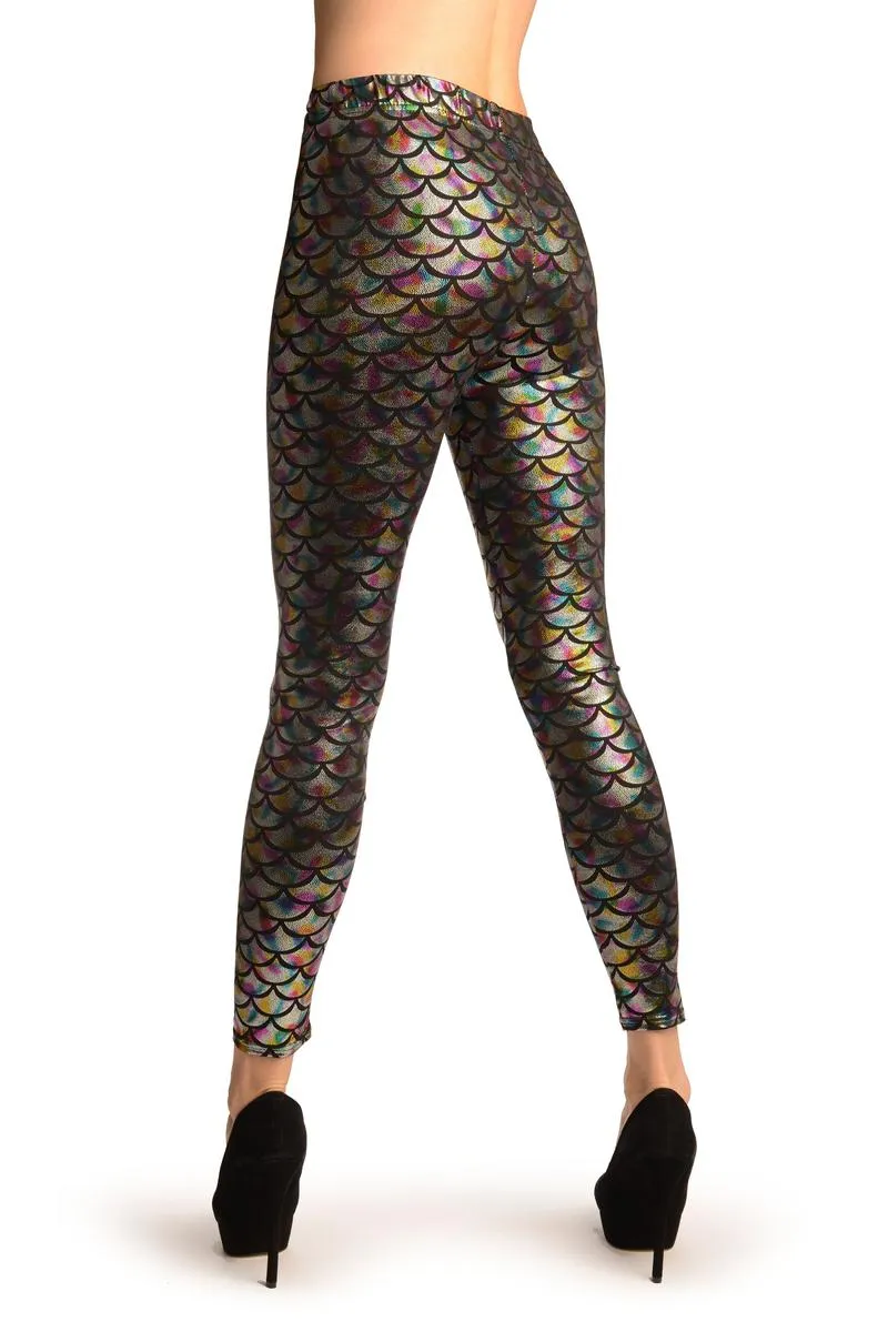 Silver Bright Rainbow Shiny Mermaid Scales Leggings