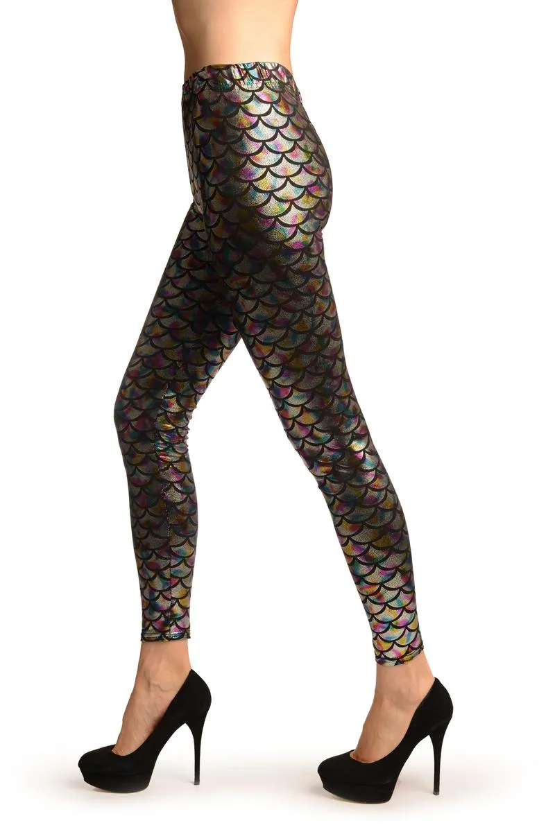 Silver Bright Rainbow Shiny Mermaid Scales Leggings
