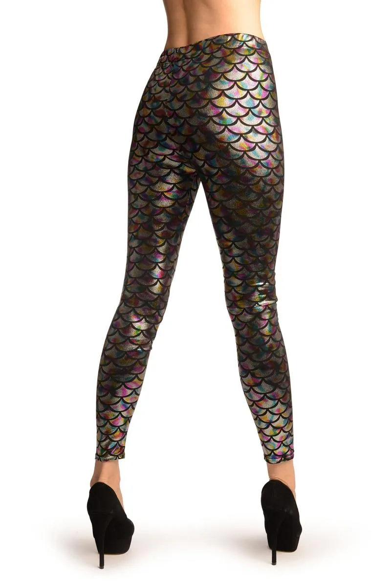 Silver Bright Rainbow Shiny Mermaid Scales Leggings