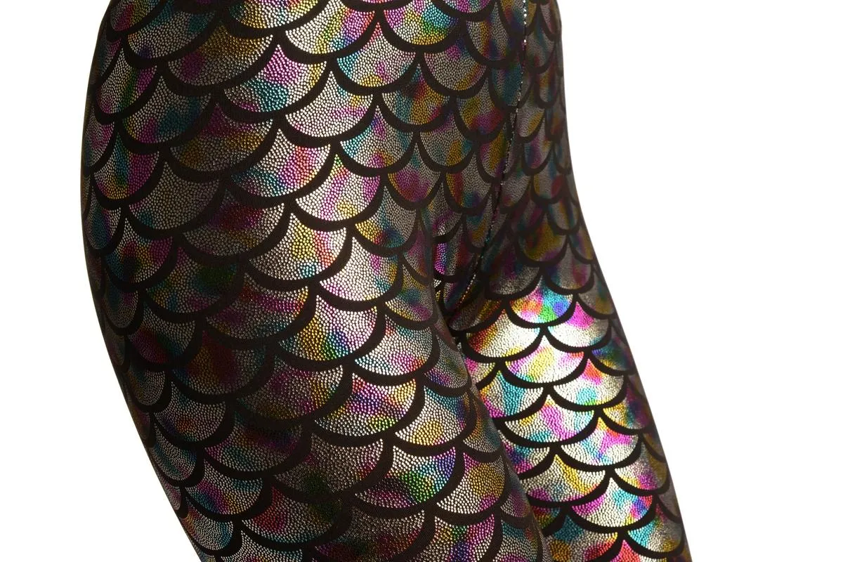 Silver Bright Rainbow Shiny Mermaid Scales Leggings