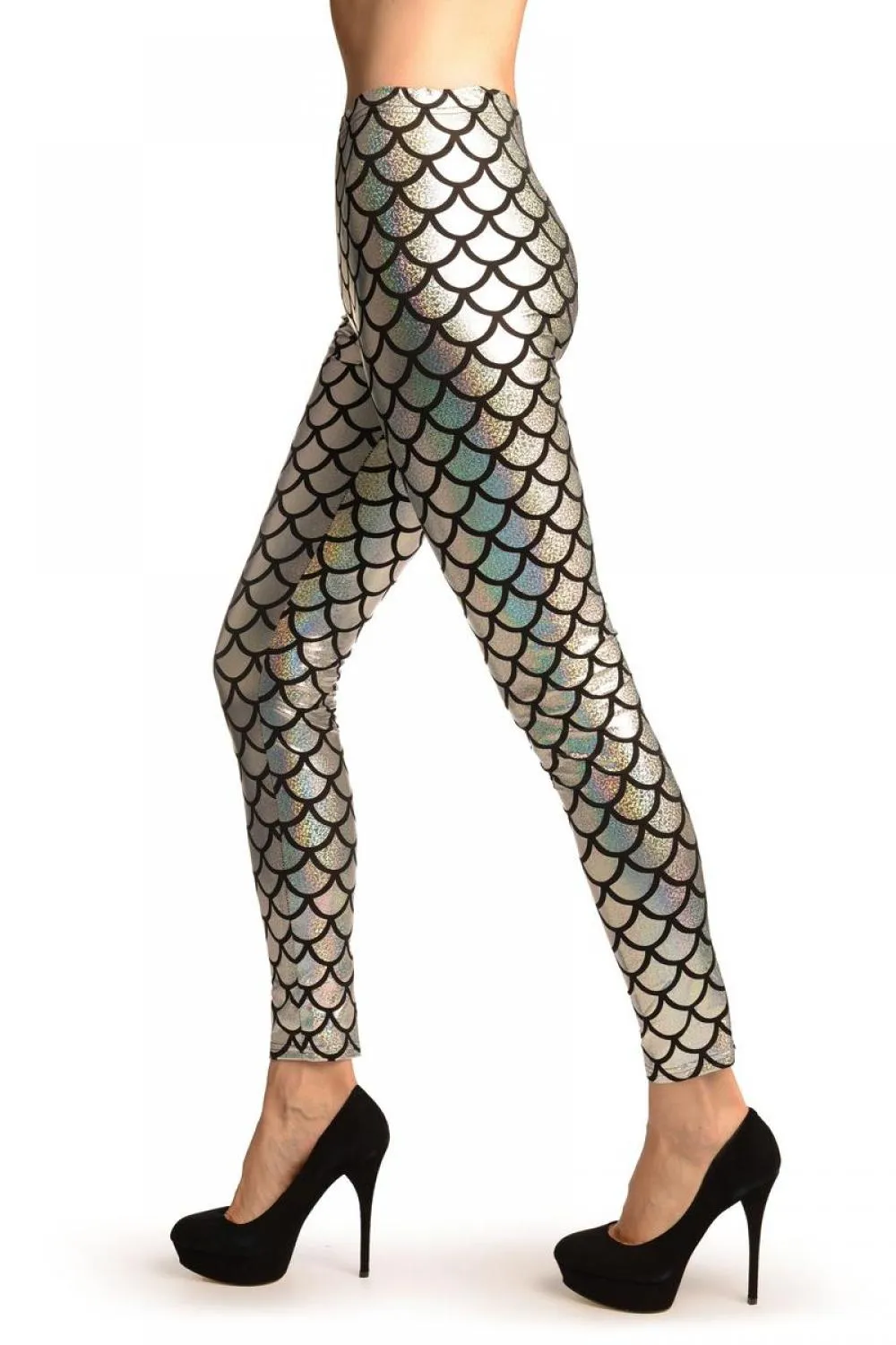 Silver Shiny Gloss Mermaid Scales Leggings