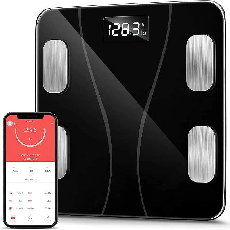 Smart Wireless BMI Digital Bluetooth Body Fat Scale with Smartphone App for Body Weight, Fat, Water, BMI, BMR
