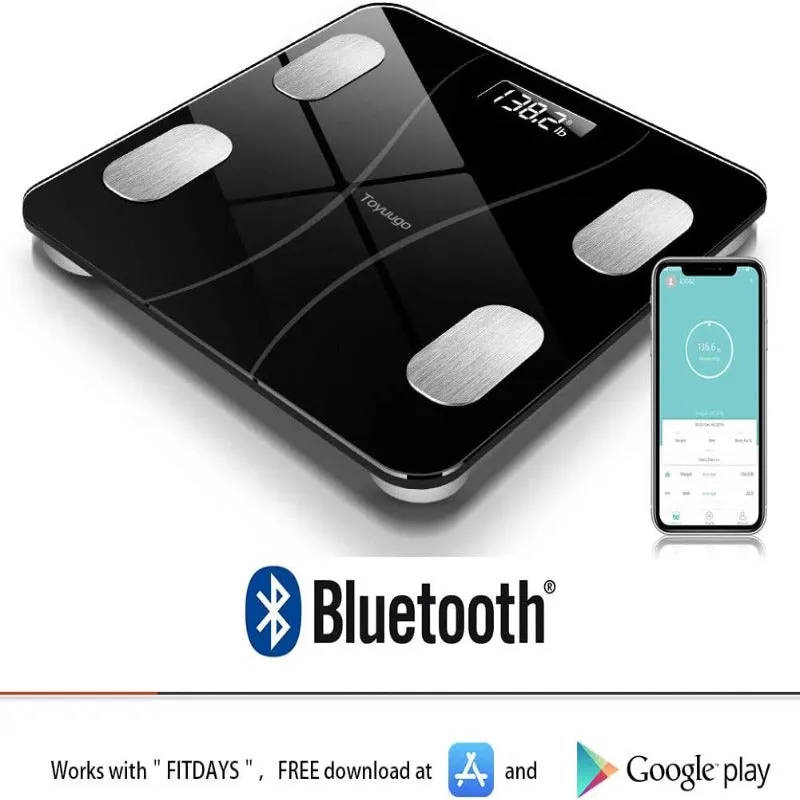 Smart Wireless BMI Digital Bluetooth Body Fat Scale with Smartphone App for Body Weight, Fat, Water, BMI, BMR
