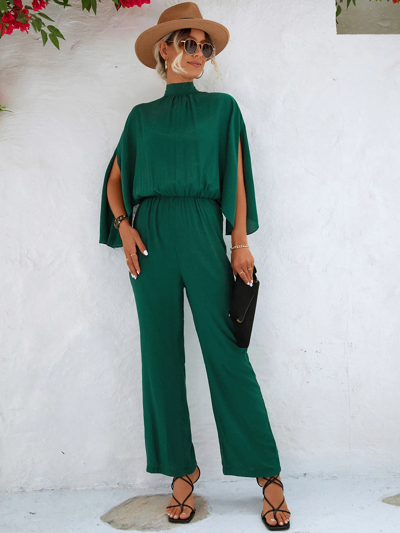 Solid Pleated Halter Jumpsuit