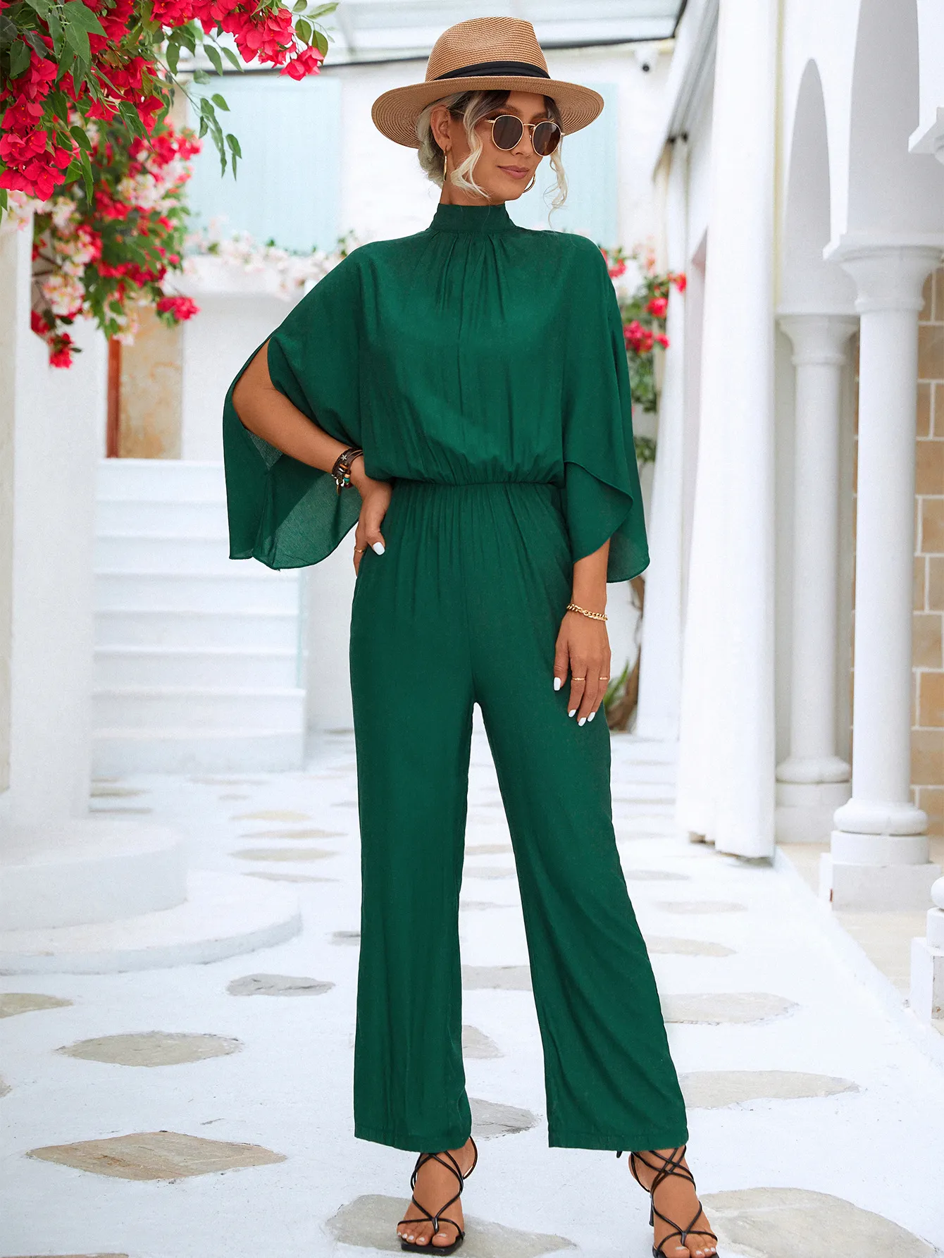 Solid Pleated Halter Jumpsuit