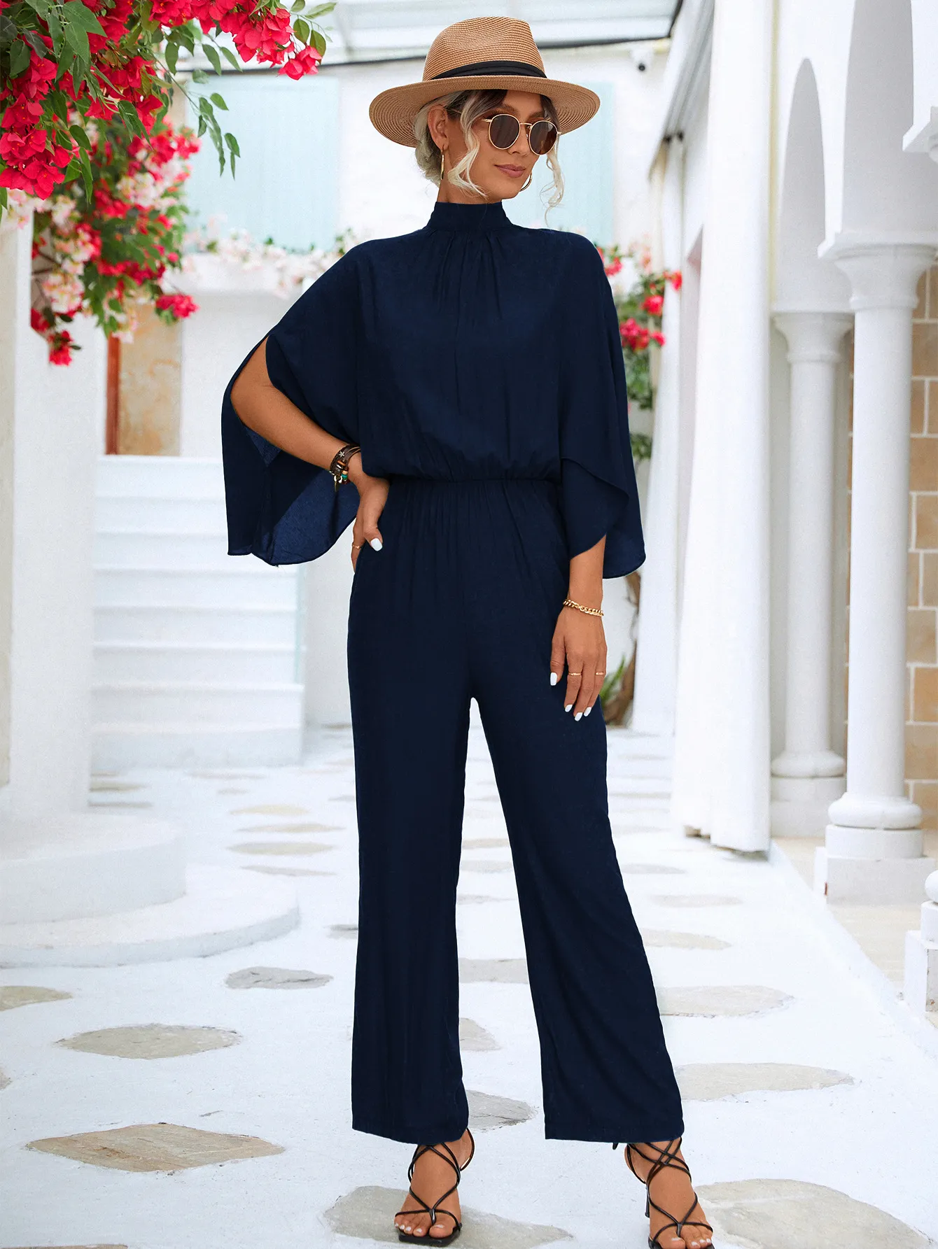 Solid Pleated Halter Jumpsuit