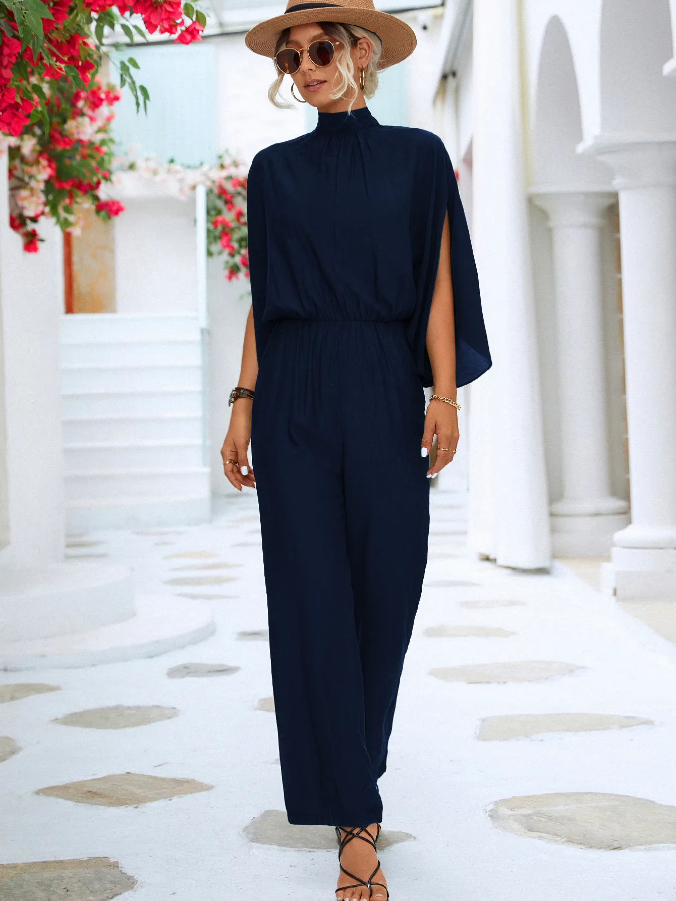 Solid Pleated Halter Jumpsuit