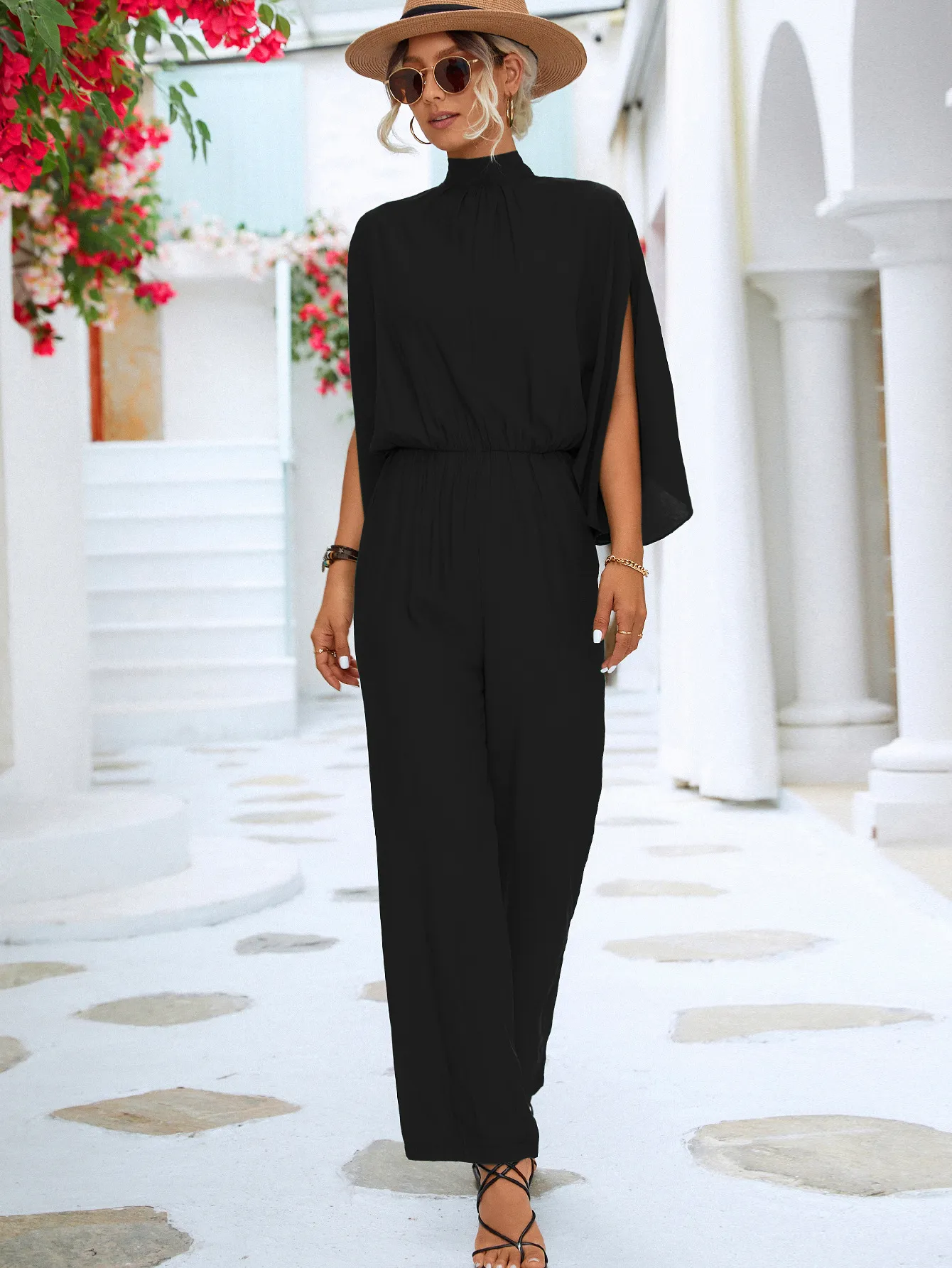 Solid Pleated Halter Jumpsuit