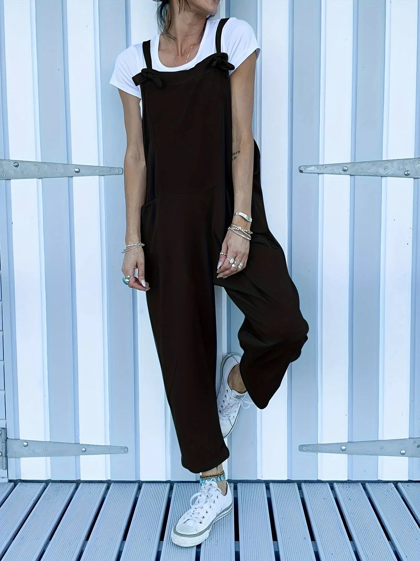 Solid Pocketed Tie Jumpsuit