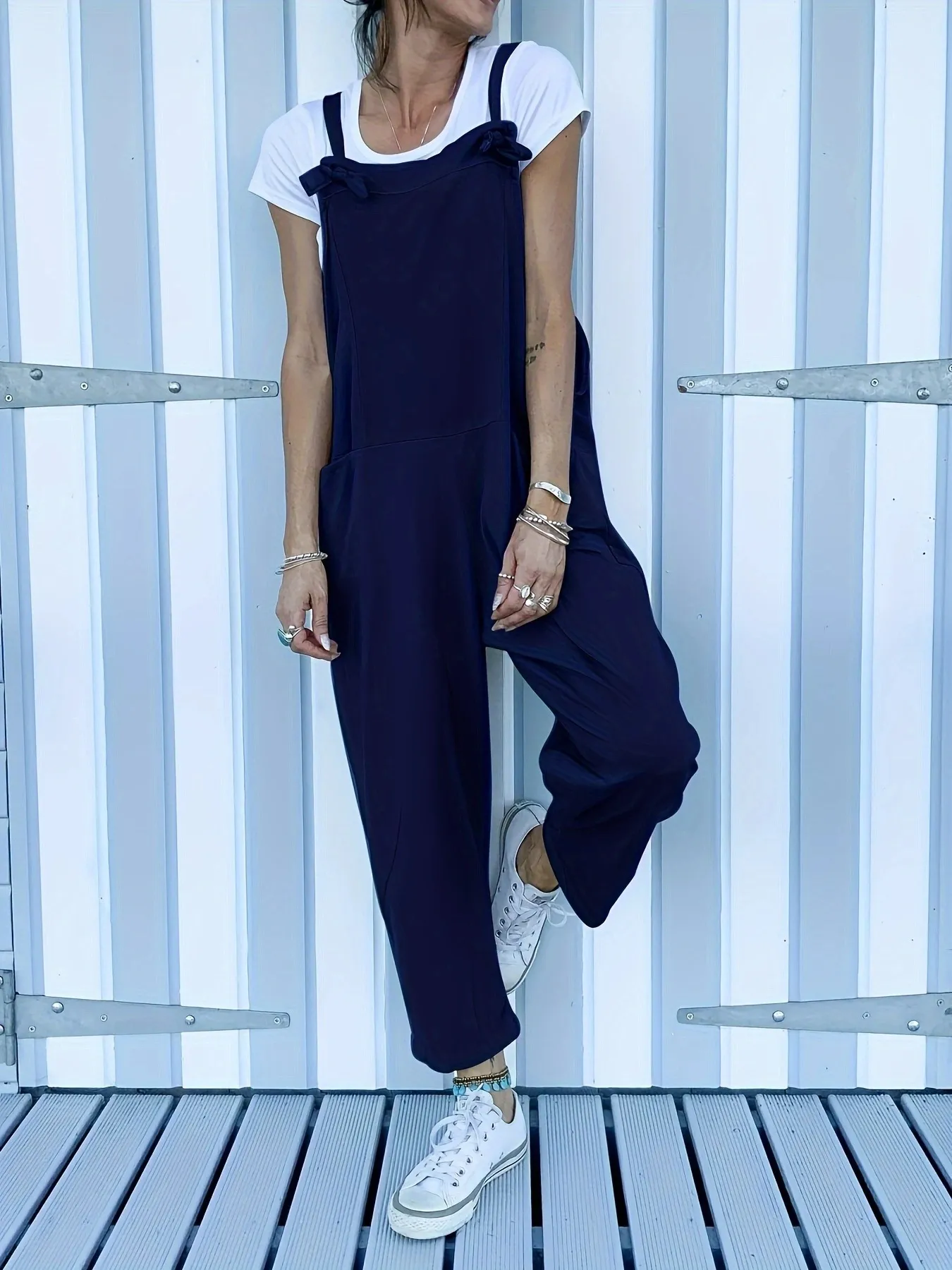Solid Pocketed Tie Jumpsuit