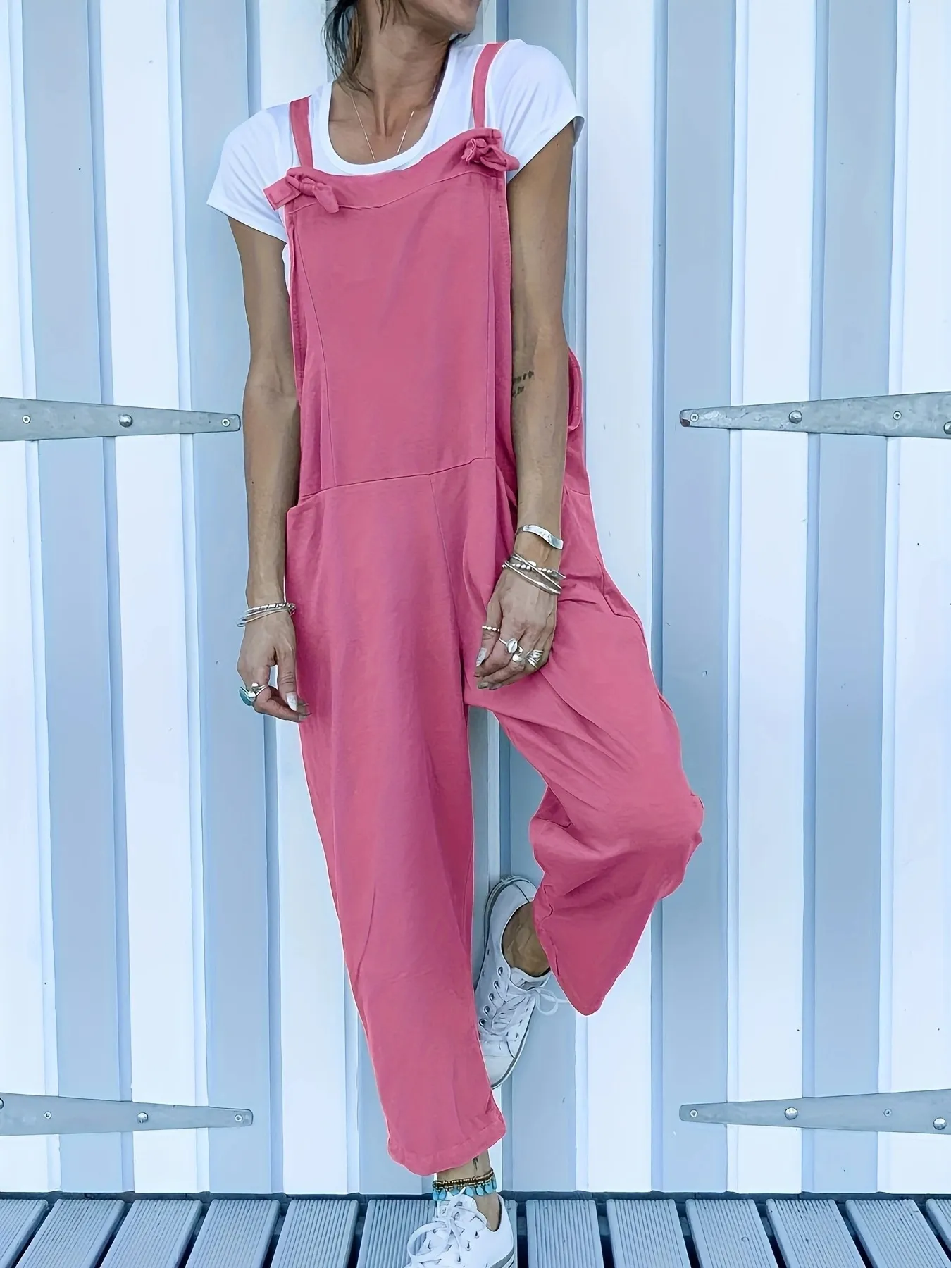 Solid Pocketed Tie Jumpsuit