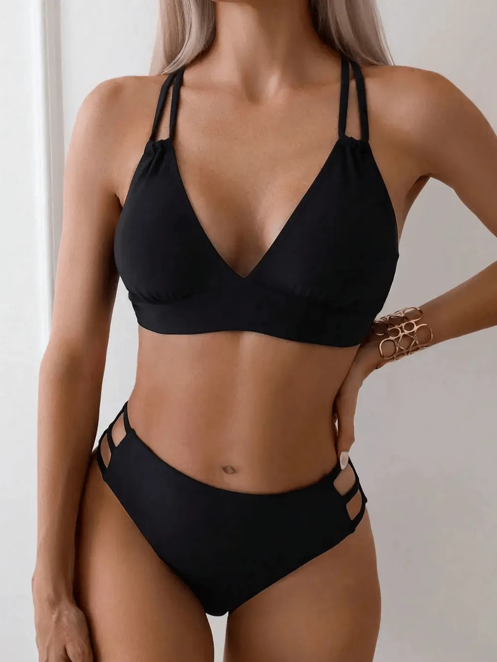 Strappy Black Bikini Set - Stylish and Modern - SF2136