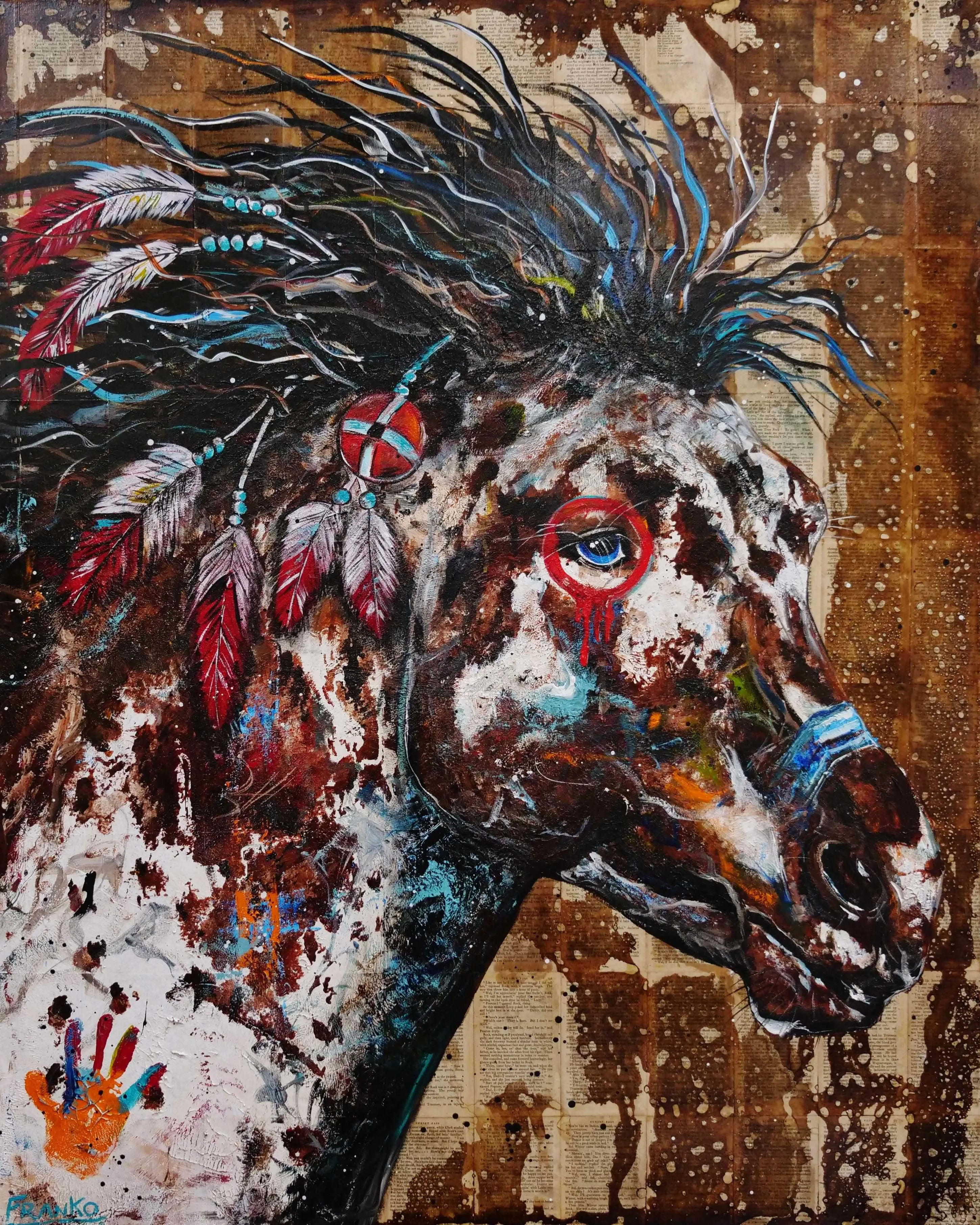 Sunset Ahiga 120cm x 150cm Indian War Horse Urban Pop Book Club Painting (SOLD)