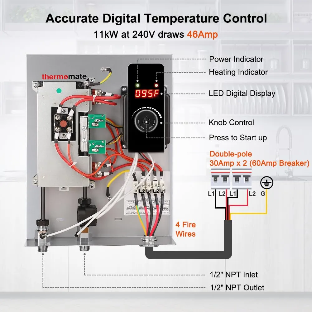 Tankless Electric On Demand Instant Hot Water Heater - 240V | 11kW