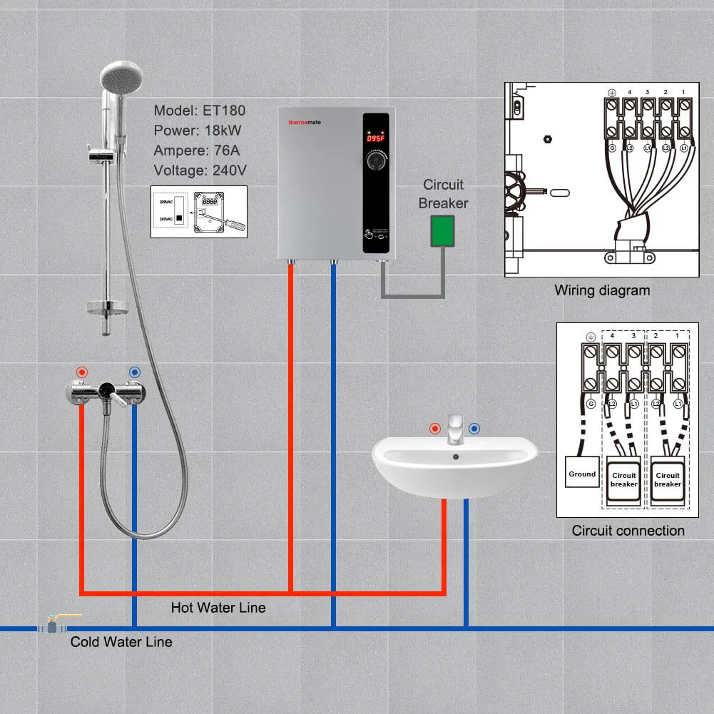 Tankless Electric On Demand Instant Hot Water Heater - 240V | 18kW