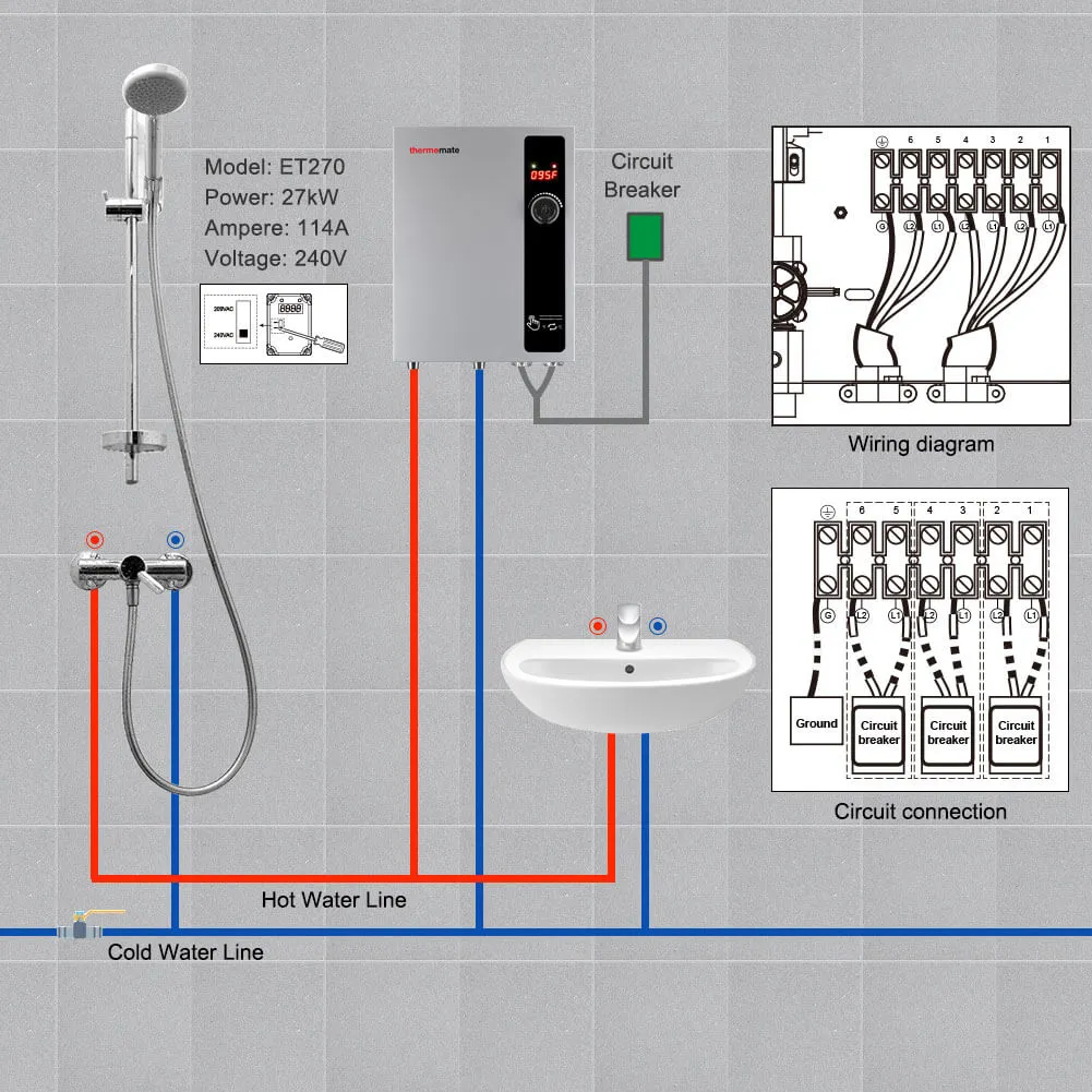 Tankless Electric On Demand Instant Hot Water Heater - 240V | 27kW