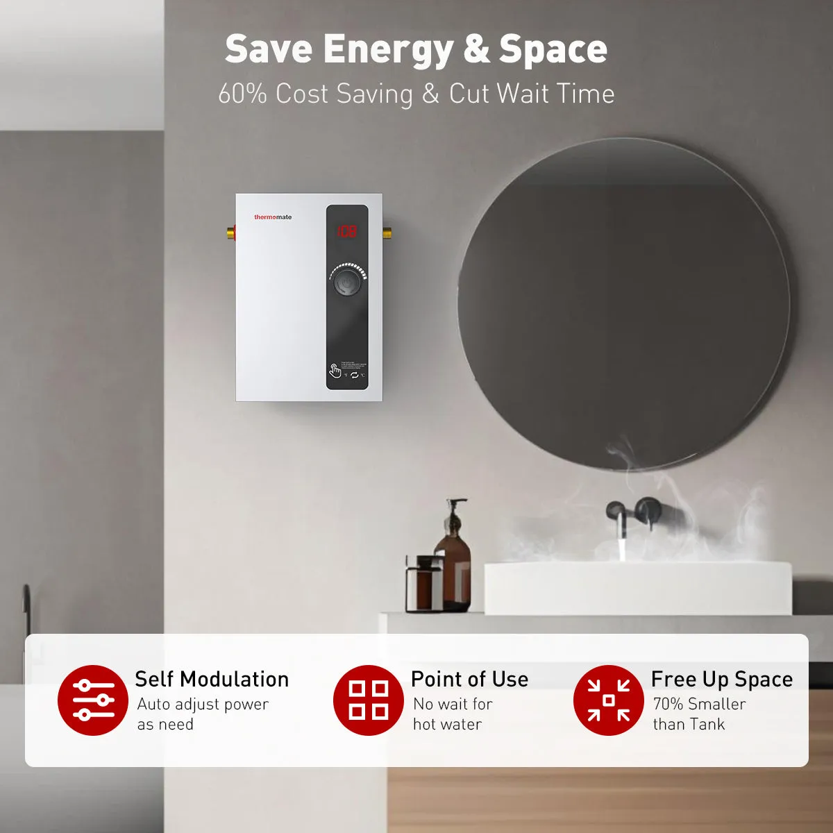 Tankless Electric On Demand Instant Hot Water Heater - 240V | 8kW