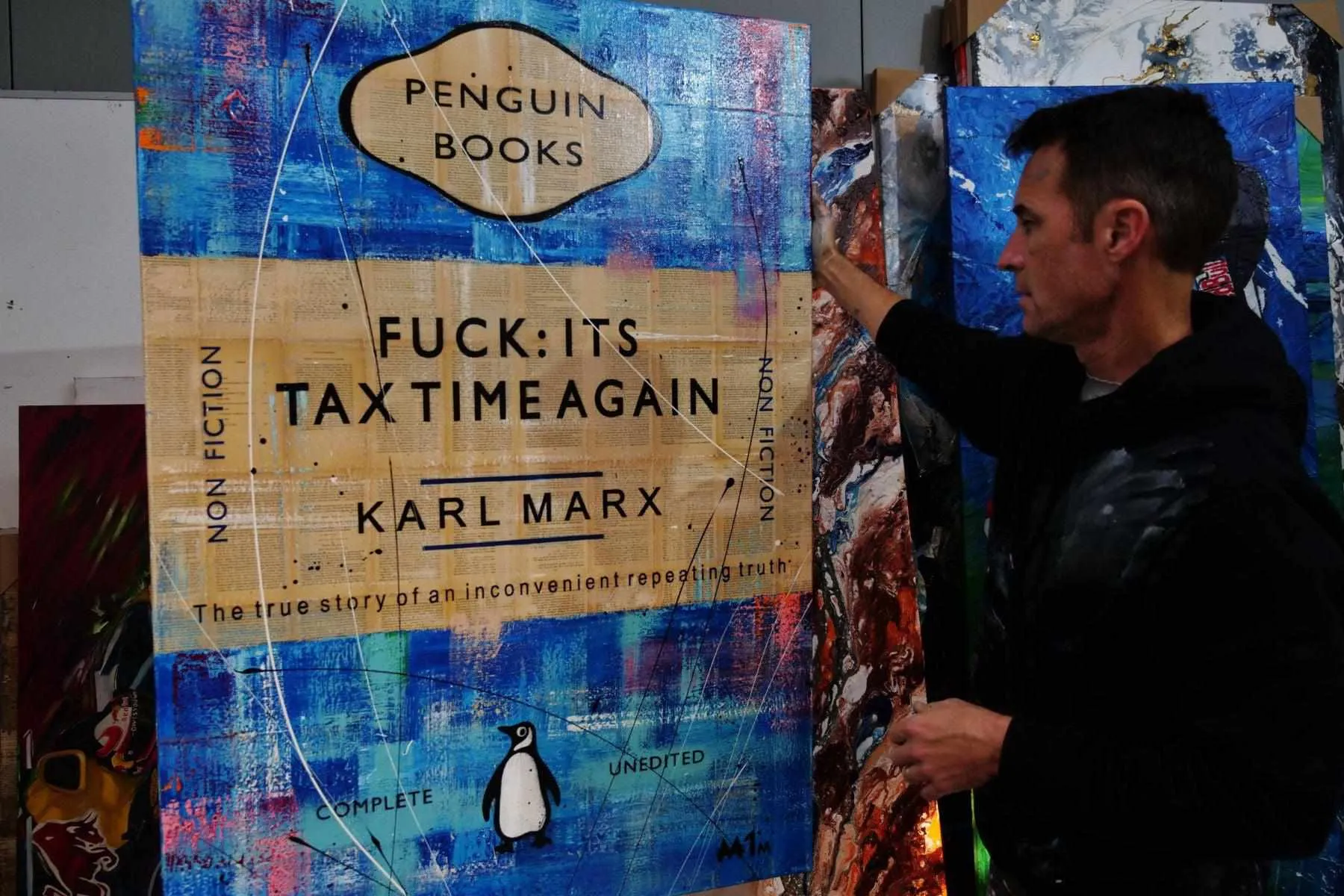 Taxing Times 140cm x 100cm Tax Time Urban Pop Book Club Painting (SOLD)