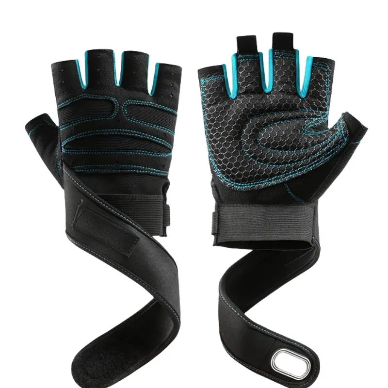 Teal Trim Gym Gloves with Wrist Support - SF2225