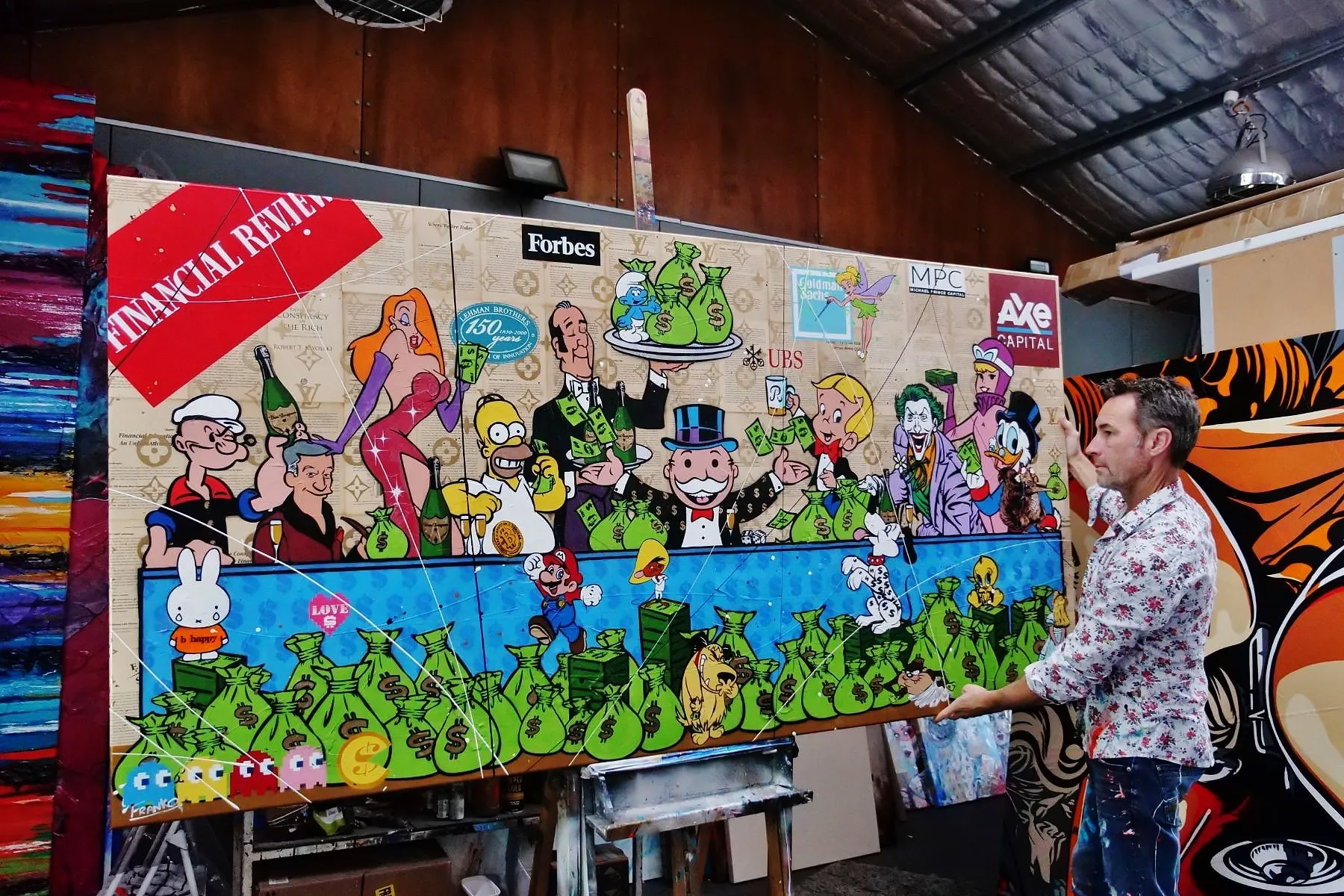 The Money Machine 240cm x 120cm Money Last Supper Urban Pop Book Club Painting