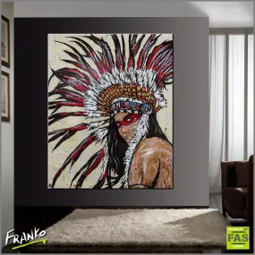 The Warrior 120cm x 150cm Indian Chief Vintage Book Pop art Painting (SOLD)