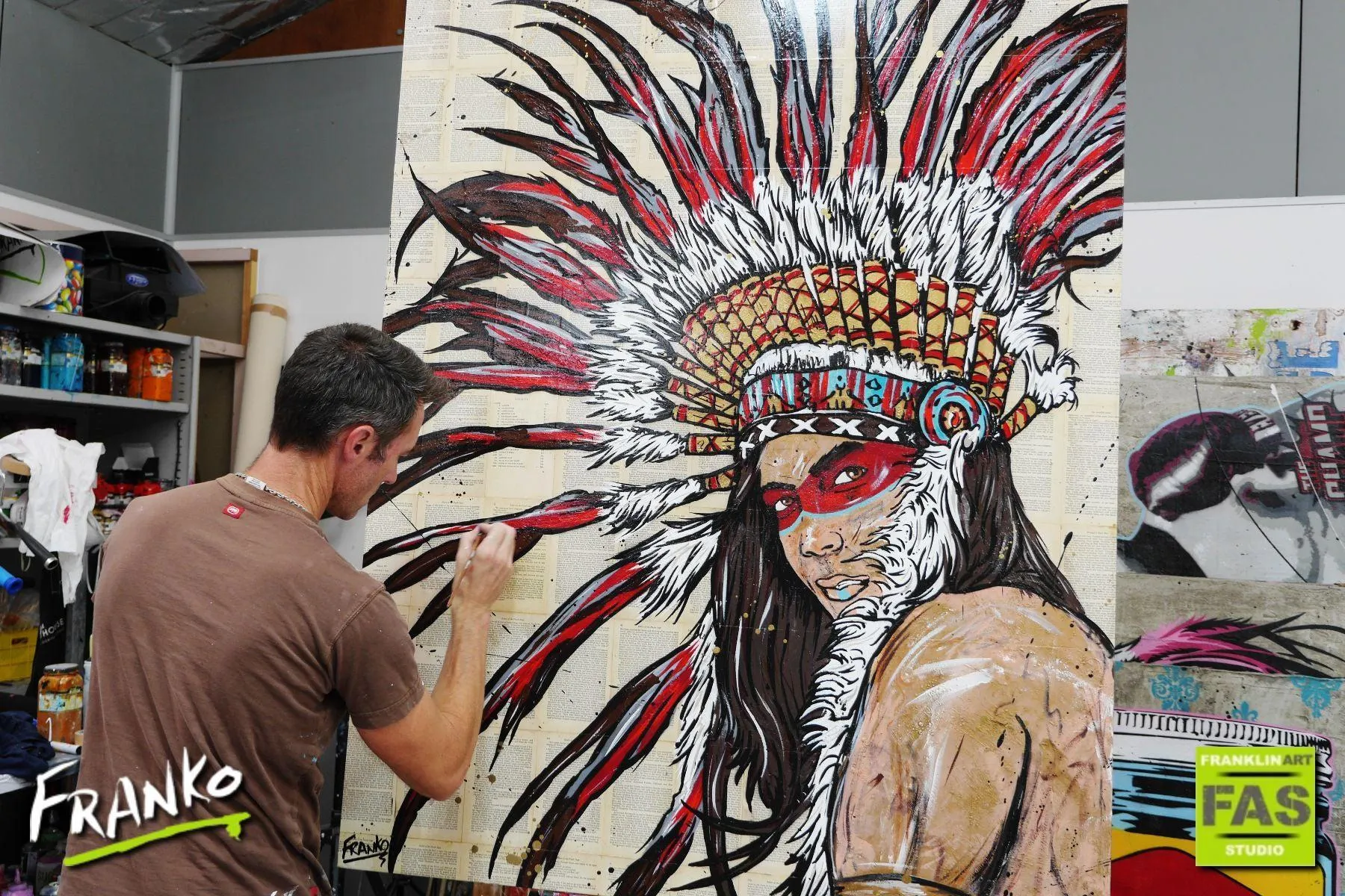 The Warrior 120cm x 150cm Indian Chief Vintage Book Pop art Painting (SOLD)