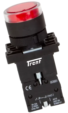 TRIB-22D-R-24-NC, 22mm LED Pushbutton & Indicator RED 24AC/DC, NORMALLY CLOSED, Plastic, IEC60947-5-1