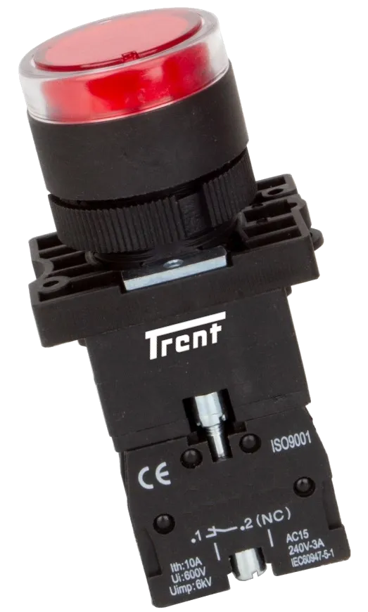 TRIB-22D-R-24-NC, 22mm LED Pushbutton & Indicator RED 24AC/DC, NORMALLY CLOSED, Plastic, IEC60947-5-1