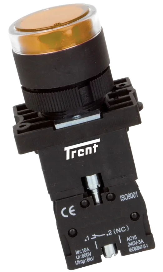 TRIB-22D-Y-24, 22mm LED Pushbutton & Indicator Amber 24AC/DC, Plastic, IEC60947-5-1