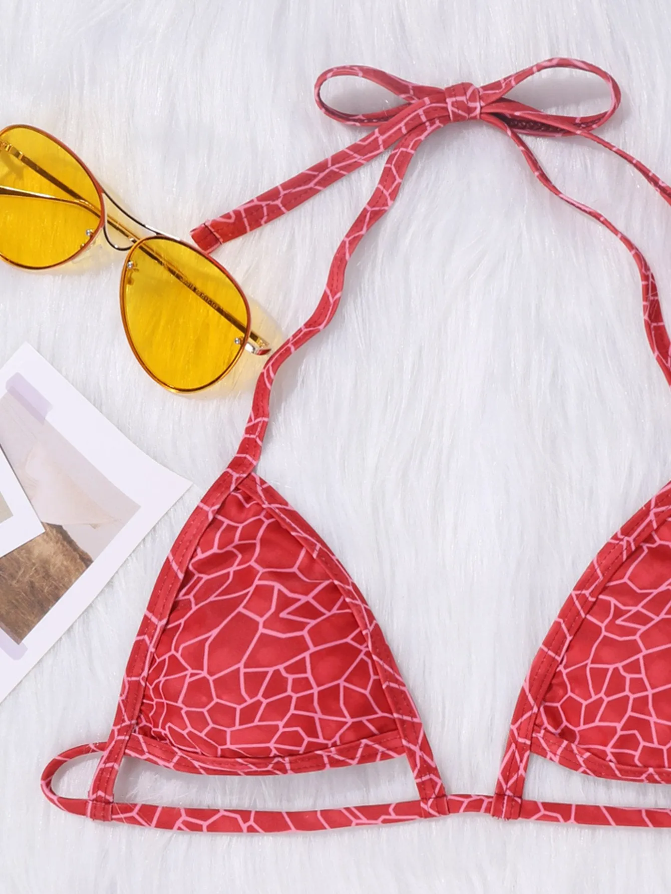 Upopby Scales Print Halter String Bikini Swimsuit