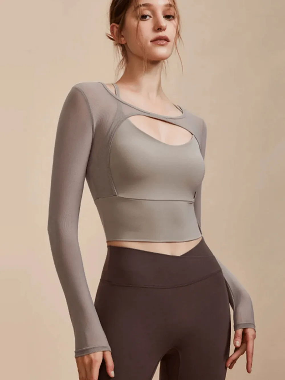 Women's Seamless Long Sleeve Yoga Crop Top - SF2112